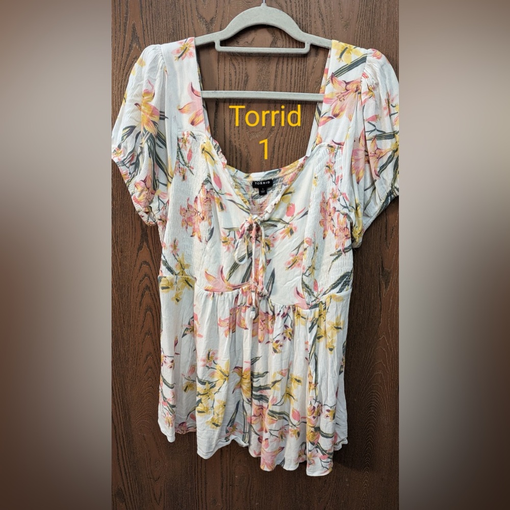White Floral Babydoll Pink Wide Collar Torrid Summer